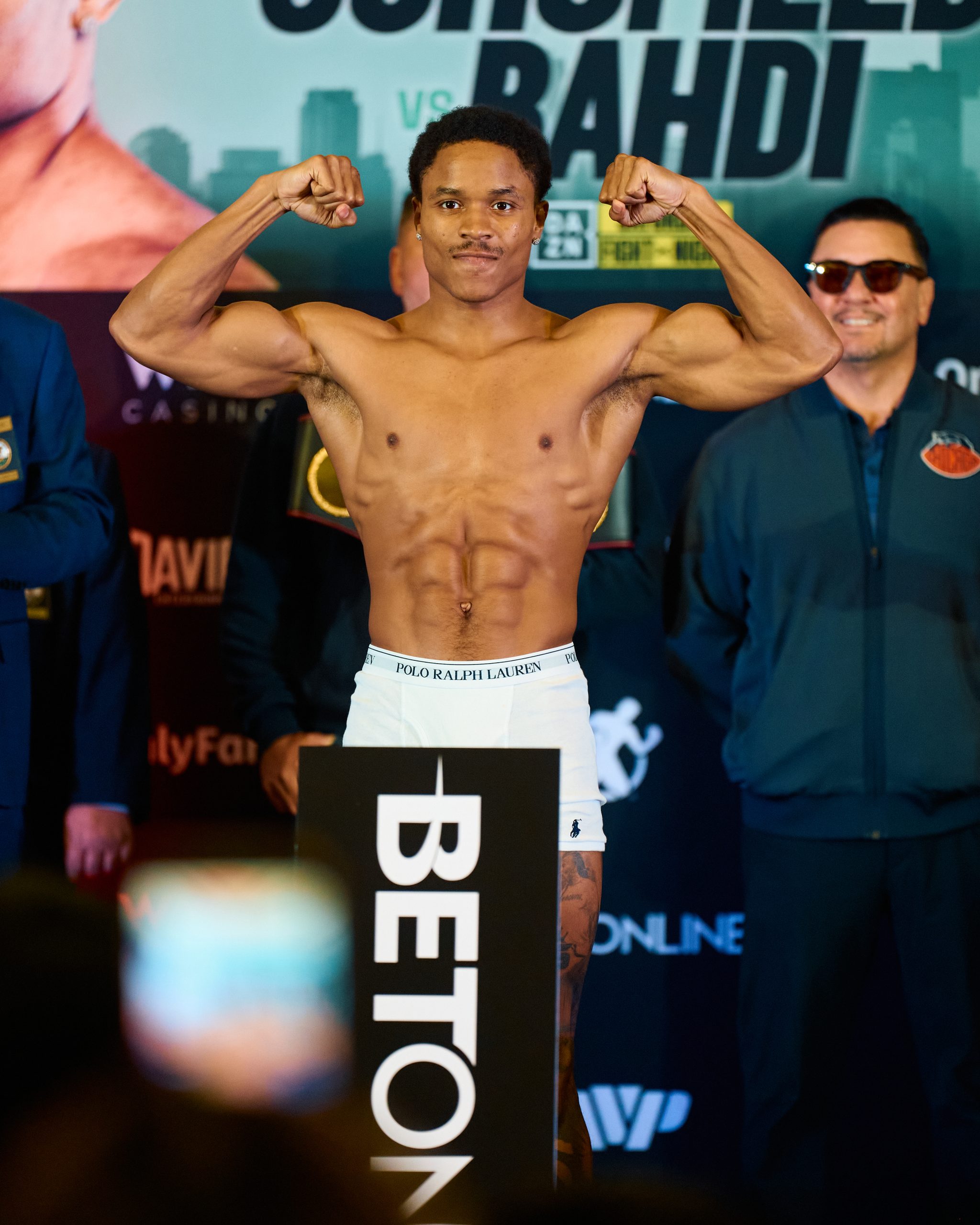 Floyd Kid Austin Schofield III during the official weigh-in ahead of his fight against Lucas Bahdi.